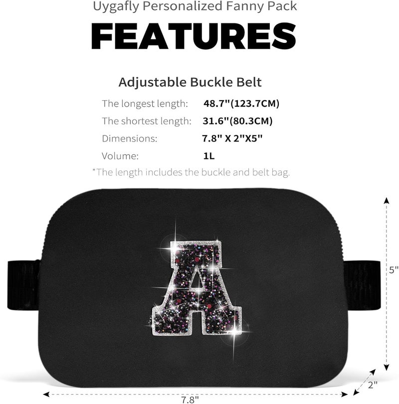 Uygafly Graduation Gifts for Teens Kids Daughter Sister Her - Birthday Gifts for 3 4 5 6 7 8 9 10 11 12 13 Year Old Girls,Fanny Pack Crossbody Bag Belt Bag Cute Trendy Stuff | Black,Initial A - Image 5